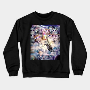 Rainbow Laser Cat With Llama On Unicorn In Space Crewneck Sweatshirt